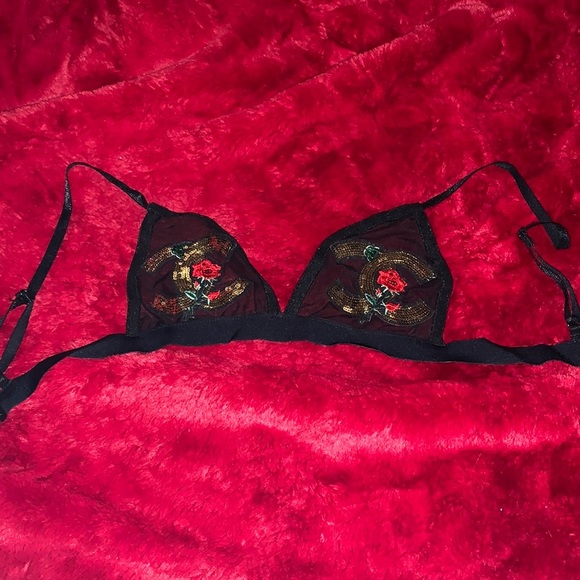 Other - Black Mesh Bralette with Roses and CC